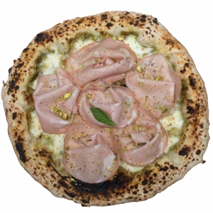 Pizza MORTA BELLA
Mozzarella, Mortadelle, crème de pistache, basilic frais